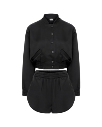 Noir Satin Black Bomber Suit